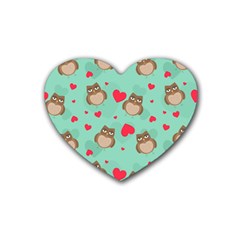 Owl Valentine s Day Pattern Rubber Coaster (heart) 