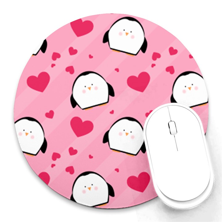 Penguin Love Pattern Round Mousepads