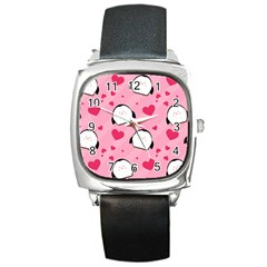 Penguin Love Pattern Square Metal Watch by Bigfootshirtshop