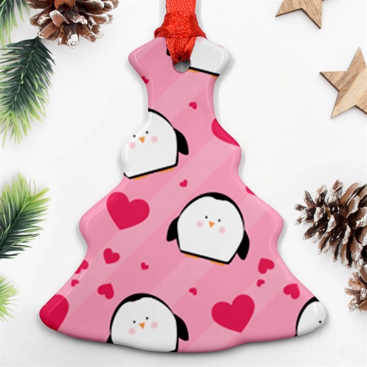 Penguin Love Pattern Ornament (Christmas Tree) 