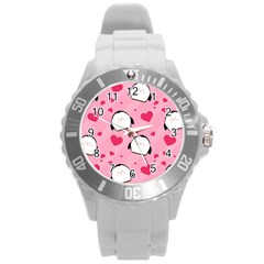 Penguin Love Pattern Round Plastic Sport Watch (l) by Bigfootshirtshop