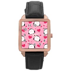 Penguin Love Pattern Rose Gold Leather Watch  by Bigfootshirtshop