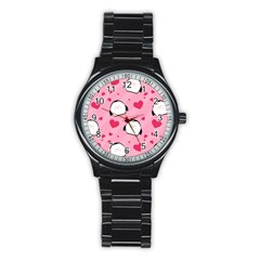 Penguin Love Pattern Stainless Steel Round Watch by Bigfootshirtshop