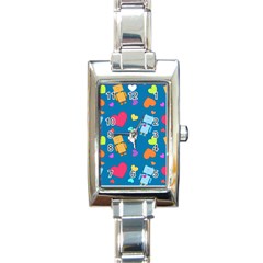 Robot Love Pattern Rectangle Italian Charm Watch