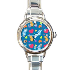 Robot Love Pattern Round Italian Charm Watch