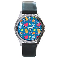 Robot Love Pattern Round Metal Watch