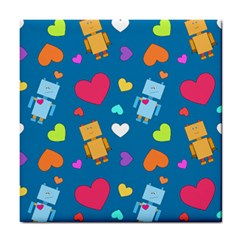 Robot Love Pattern Tile Coasters