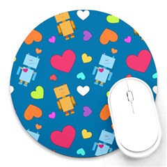 Robot Love Pattern Round Mousepads