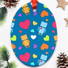 Robot Love Pattern Ornament (Oval)