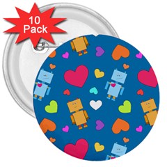 Robot Love Pattern 3  Buttons (10 pack) 