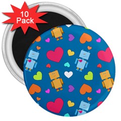 Robot Love Pattern 3  Magnets (10 pack) 