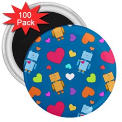 Robot Love Pattern 3  Magnets (100 pack)