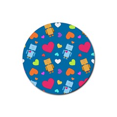 Robot Love Pattern Rubber Round Coaster (4 pack) 