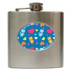 Robot Love Pattern Hip Flask (6 oz)