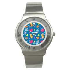 Robot Love Pattern Stainless Steel Watch