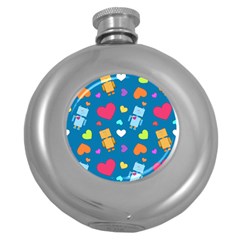 Robot Love Pattern Round Hip Flask (5 Oz) by Bigfootshirtshop