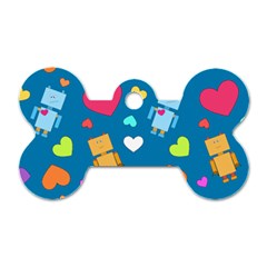 Robot Love Pattern Dog Tag Bone (One Side)