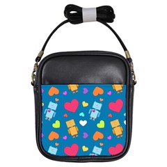 Robot Love Pattern Girls Sling Bags