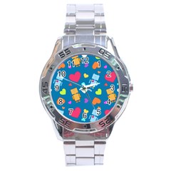 Robot Love Pattern Stainless Steel Analogue Watch