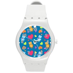 Robot Love Pattern Round Plastic Sport Watch (M)