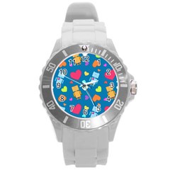 Robot Love Pattern Round Plastic Sport Watch (L)