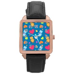 Robot Love Pattern Rose Gold Leather Watch  by Bigfootshirtshop