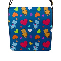 Robot Love Pattern Flap Messenger Bag (L) 