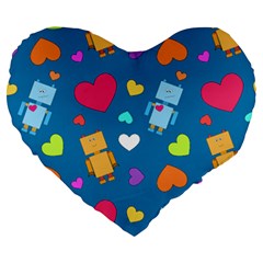 Robot Love Pattern Large 19  Premium Flano Heart Shape Cushions