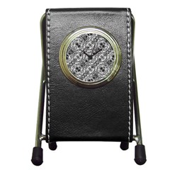 Black And White Ornate Pattern Pen Holder Desk Clocks by dflcprints