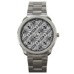 Black And White Ornate Pattern Sport Metal Watch by dflcprints