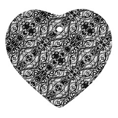 Black And White Ornate Pattern Heart Ornament (two Sides) by dflcprints