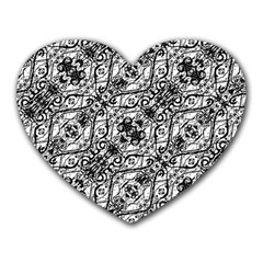 Black And White Ornate Pattern Heart Mousepads by dflcprints