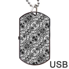 Black And White Ornate Pattern Dog Tag Usb Flash (one Side) by dflcprints