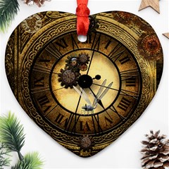 Wonderful Steampunk Desisgn, Clocks And Gears Ornament (heart) by FantasyWorld7