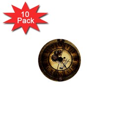 Wonderful Steampunk Desisgn, Clocks And Gears 1  Mini Buttons (10 Pack)  by FantasyWorld7