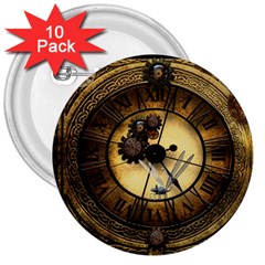 Wonderful Steampunk Desisgn, Clocks And Gears 3  Buttons (10 Pack)  by FantasyWorld7