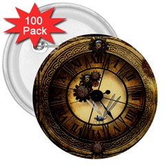 Wonderful Steampunk Desisgn, Clocks And Gears 3  Buttons (100 Pack)  by FantasyWorld7