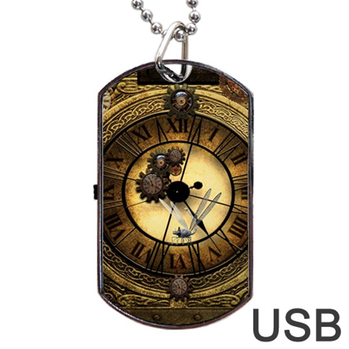 Wonderful Steampunk Desisgn, Clocks And Gears Dog Tag USB Flash (Two Sides)