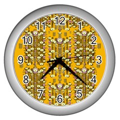 Rain Showers In The Rain Forest Of Bloom And Decorative Liana Wall Clocks (silver)  by pepitasart