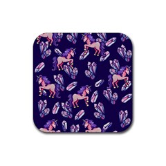 Unicorns Crystals Rubber Coaster (square)  by BubbSnugg