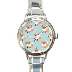 Cute Fox Pattern Round Italian Charm Watch by Bigfootshirtshop