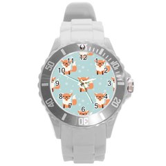 Cute Fox Pattern Round Plastic Sport Watch (l) by Bigfootshirtshop