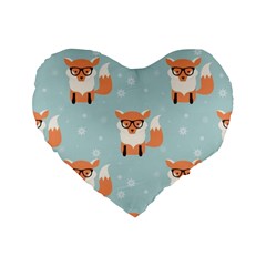 Cute Fox Pattern Standard 16  Premium Flano Heart Shape Cushions by Bigfootshirtshop