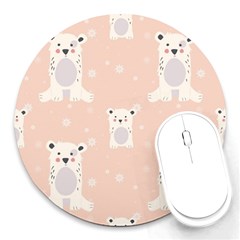 Cute Polar Bear Pattern Round Mousepads by Bigfootshirtshop