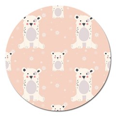 Cute Polar Bear Pattern Magnet 5  (round) by Bigfootshirtshop