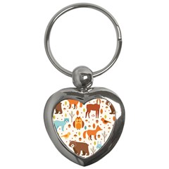 Woodland Friends Pattern Key Chains (heart)  by Bigfootshirtshop