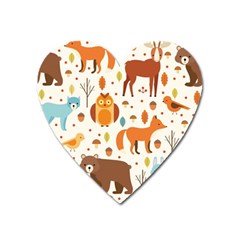 Woodland Friends Pattern Heart Magnet by Bigfootshirtshop