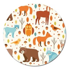 Woodland Friends Pattern Magnet 5  (round) by Bigfootshirtshop