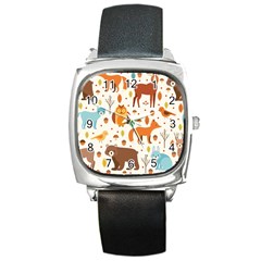 Woodland Friends Pattern Square Metal Watch by Bigfootshirtshop