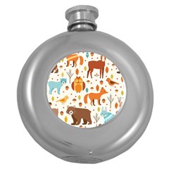 Woodland Friends Pattern Round Hip Flask (5 Oz) by Bigfootshirtshop